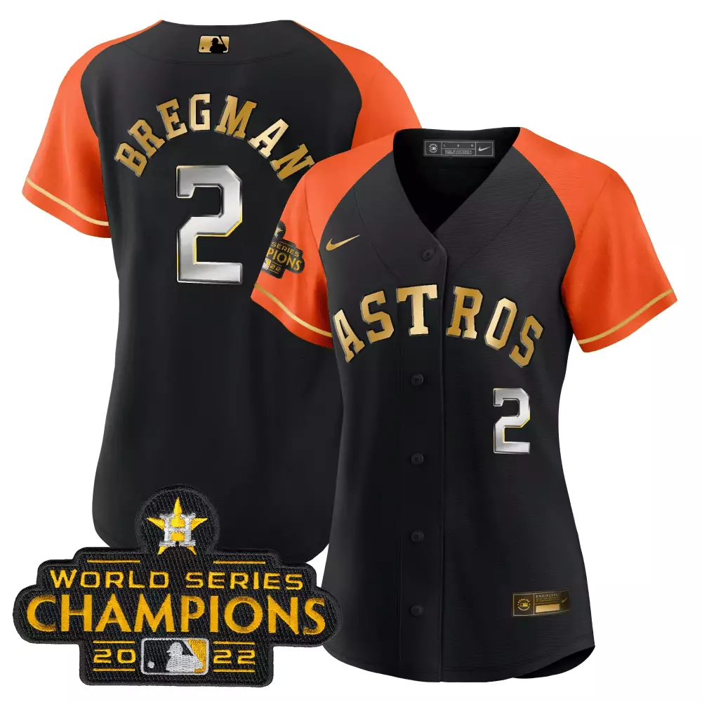 Alex Bregman 2 Astros Jersey Black World Series Champions 2022 Men Orange Alternate