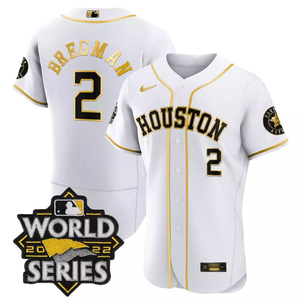 Alex Bregman 2 Houston Astros Jersey White World Series 2022 Men Gold Black Flex