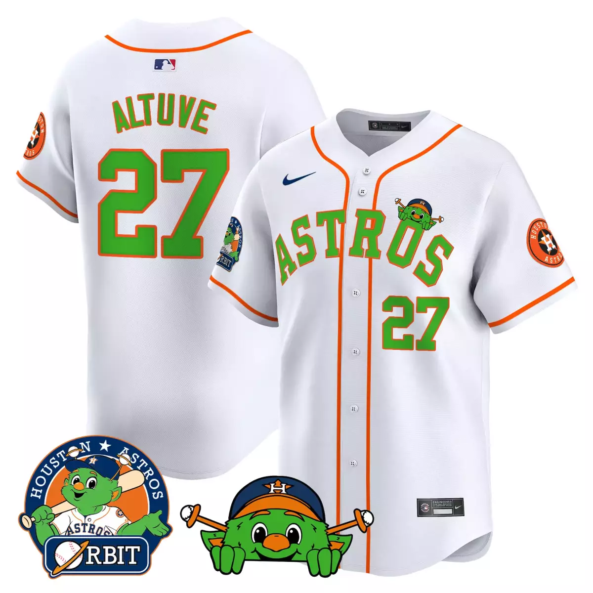 Jose Altuve 27 Houston Astros Jersey White Men Orange Green Vapor Premier Limited