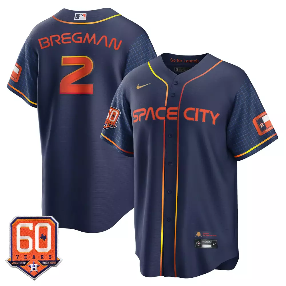 Bergman Space 2 Astros Jersey Navy Blue City 60 Years 1962-2022 2022 Men Orange Yellow