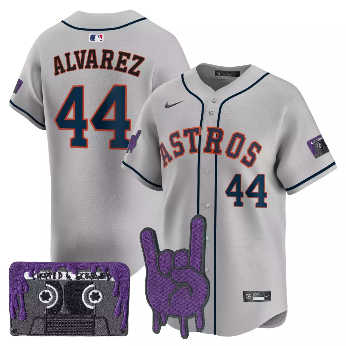 Alvarez Dj 44 Astros Jersey Gray City Connect Cassette Tape Rock Hand Men Split Design