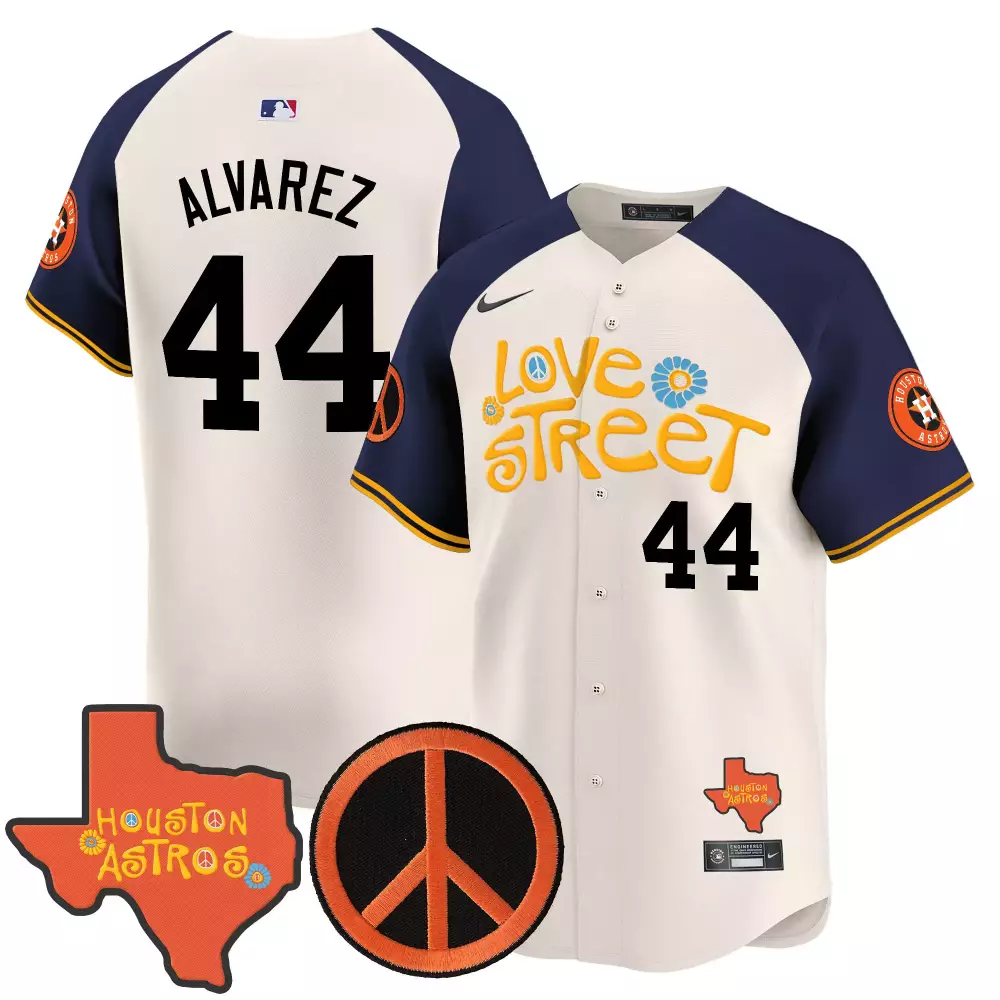 Alvarez Love 44 Houston Astros Jersey White Street Peace Symbol 2023 Men Navy Blue