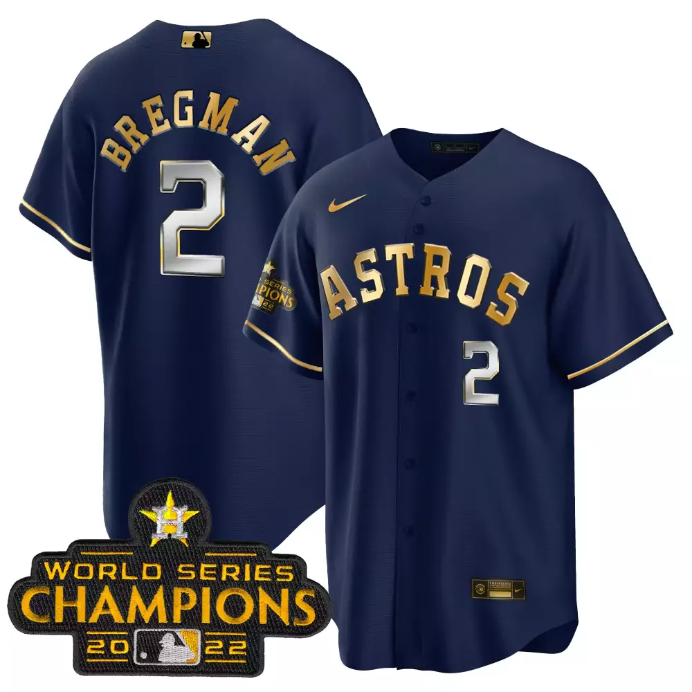 Alex Bregman 2 Astros Jersey Navy World Series Champions 2022 Men Gold Silver Cool