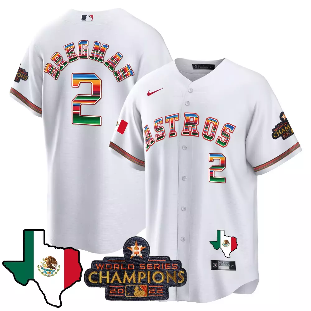 Alex Bregman 2 Astros Jersey White Mexican Heritage World Series Champions 2022 Mexico Flag