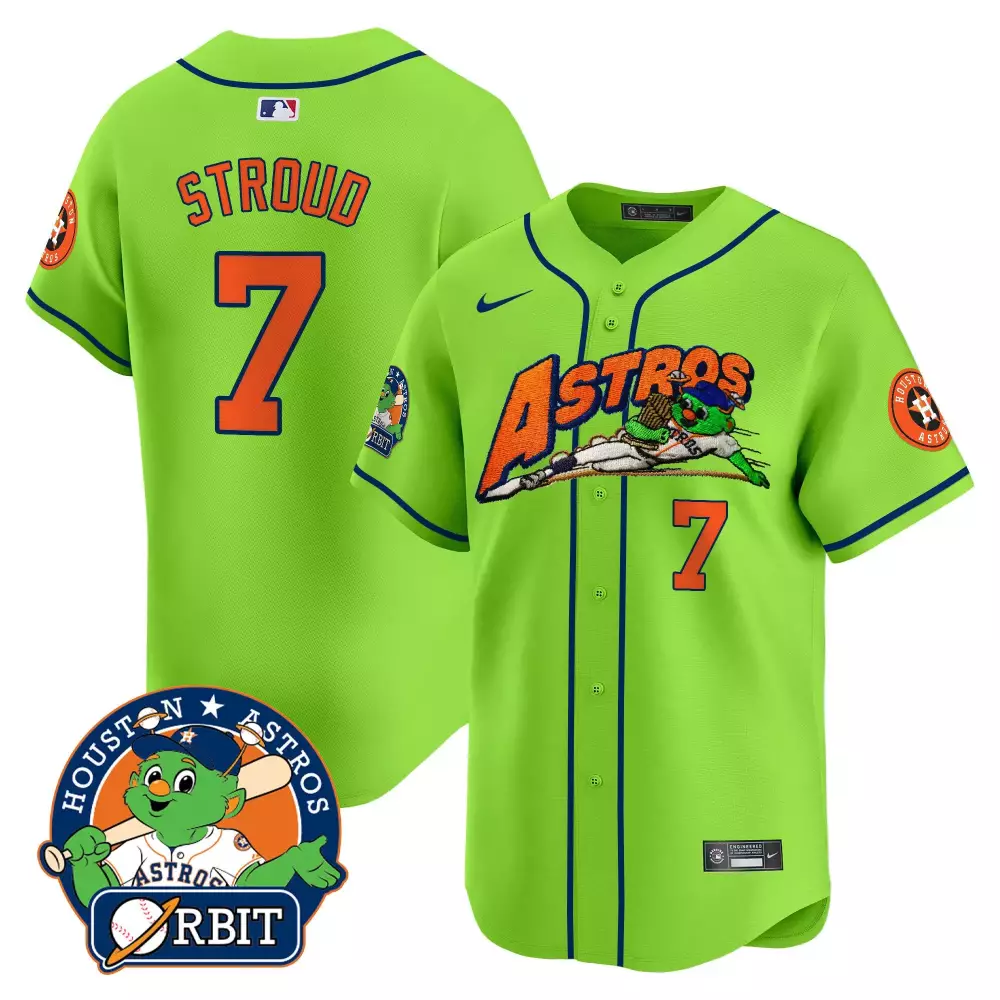 Cj Stroud 7 Houston Astros Jersey Lime Green City Connect Orbit Mascot Team Men Orange