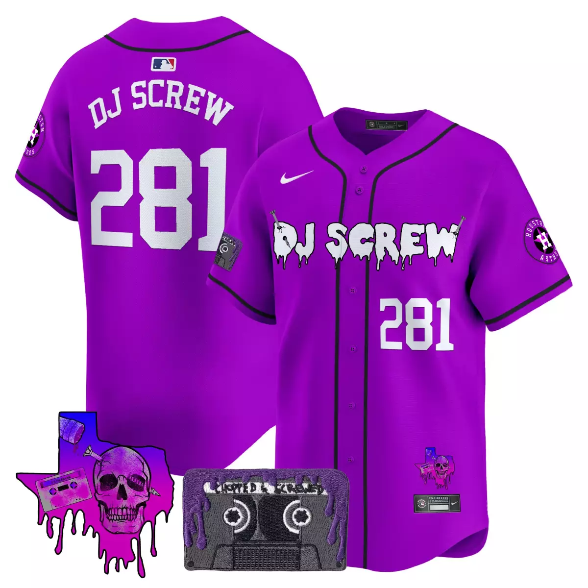 Dj Screw Houston Astros Jersey Purple Cassette Tape Men White Black Vapor Premier