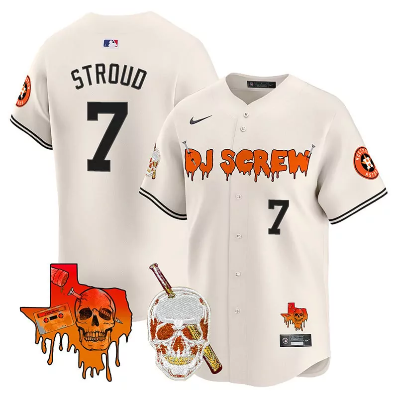Cj Stroud 7 Houston Astros Jersey Cream Dj Screw Collaboration Skull Texas Baseball Bat