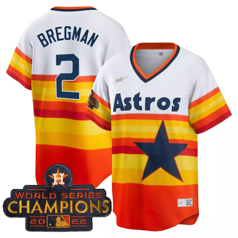 Alex Bregman 2 Astros Jersey Orange 2022 World Series Champions Men Yellow Red Navy Blue
