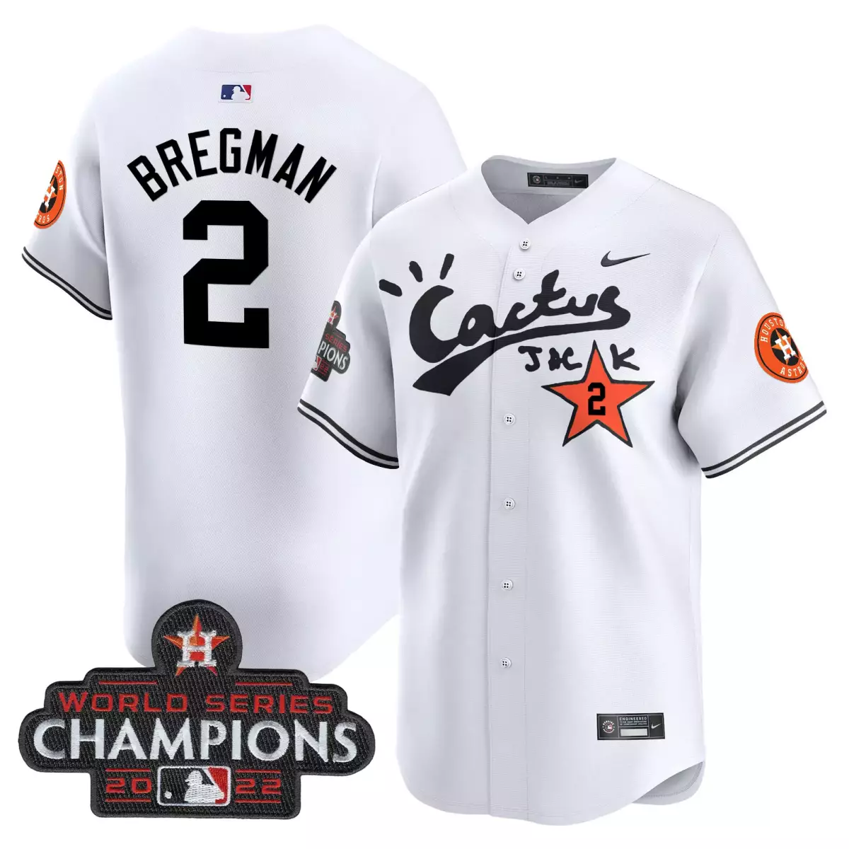 Alex Bregman 2 Houston Astros Jersey White Cactus Jack World Series Champions 2022