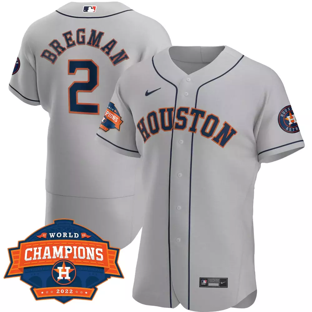 Alex Bregman 2 Houston Astros Jersey Gray World Series Champions 2022 Men Navy Blue