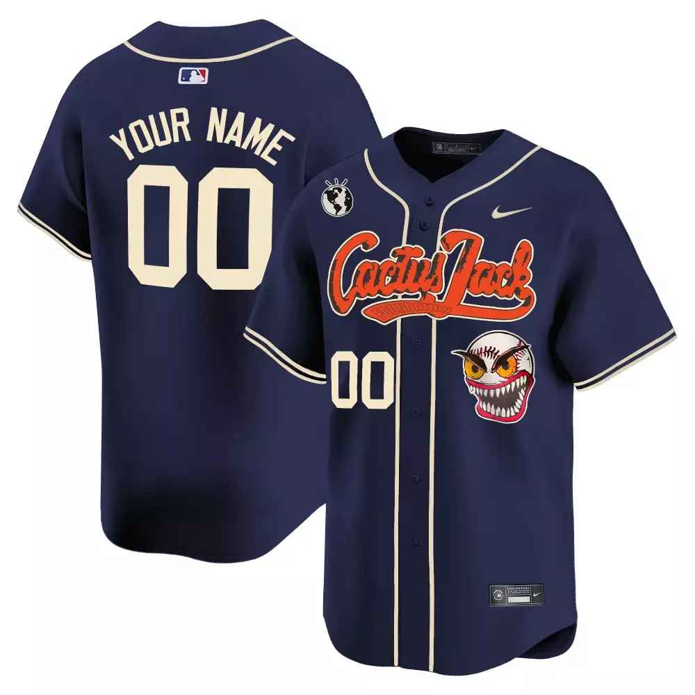 Custom Jersey Navy Cactus Jack Earth Graphic Monster Cream Orange All Stitched Vapor