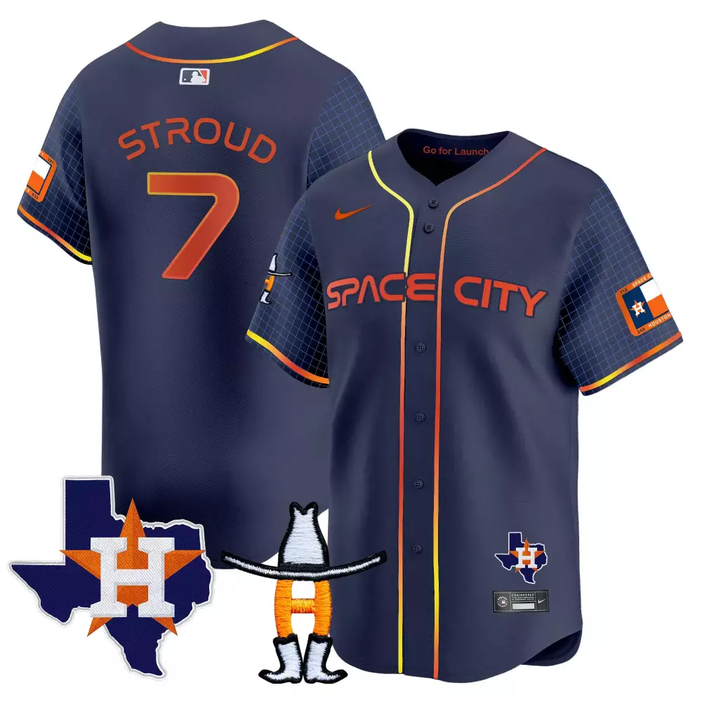 Cj Stroud 7 Houston Astros Jersey Navy Blue Space City Texas State Star Men Orange