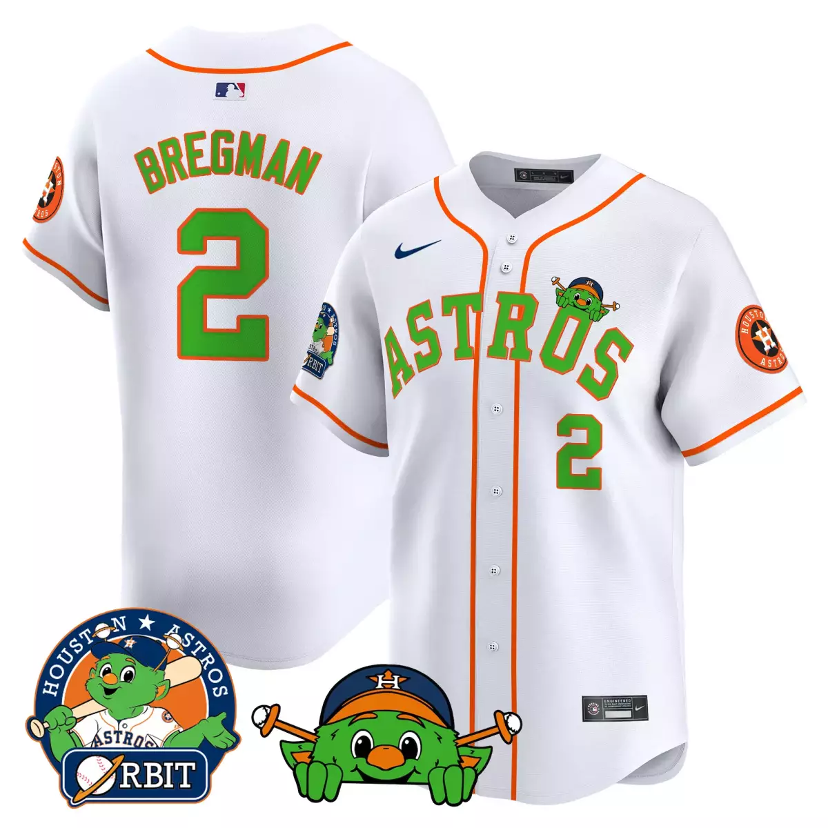 Alex Bregman 2 Houston Astros Jersey White Men Orange Green Vapor Premier Limited