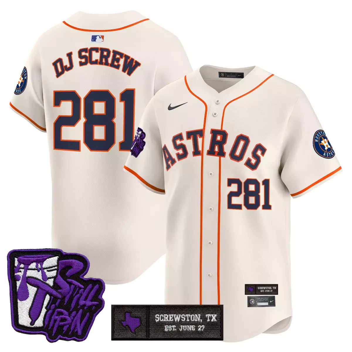 Dj Screw Astros Jersey Cream City Connect "purple Swirl" Screwston, Tx June 27 Men