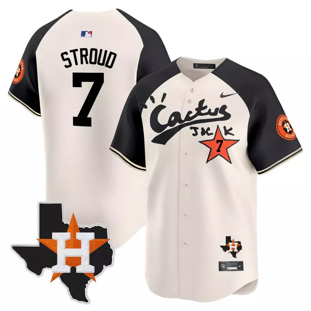 Cj Stroud 7 Houston Astros Jersey Cream Cactus Jack Texas Shape Men Black Orange