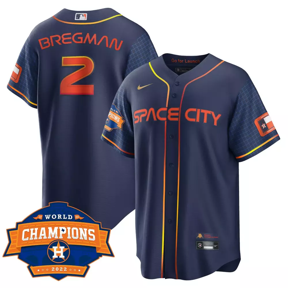 Alex Bregman 2 Houston Astros Jersey Navy Space City World Champions 2022 Men Orange