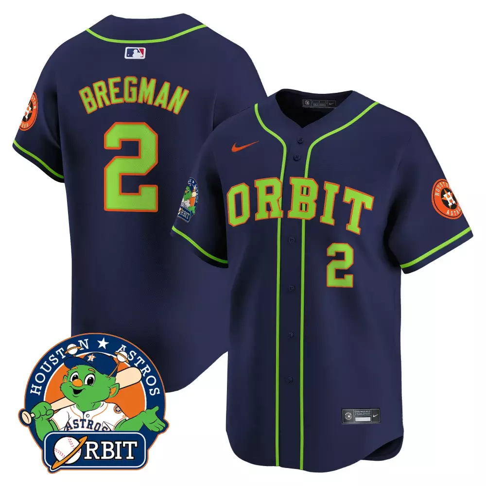 Alex Bregman 2 Houston Astros Jersey Navy Team Orbit Mascot Men Neon Green Orange