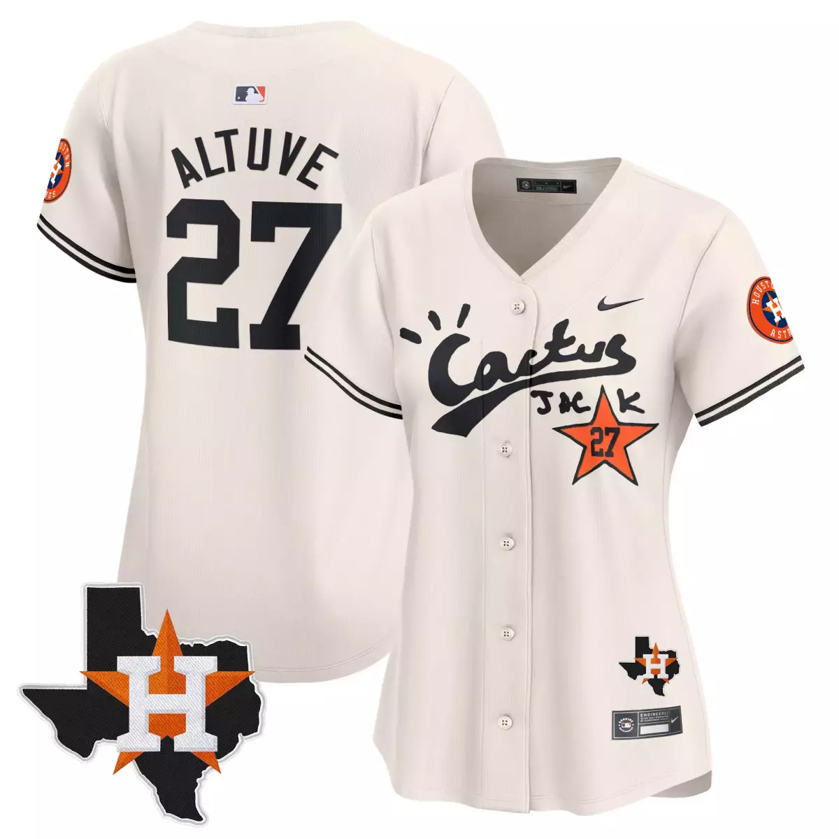 Jose Altuve 27 Astros Jersey Cream Cactus Jack Houston Texas Men Black Orange Vapor