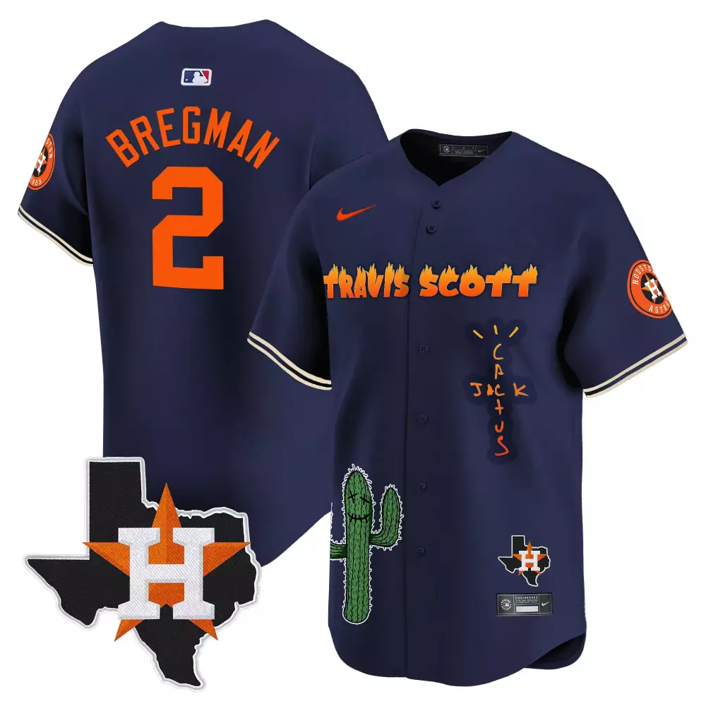 Alex Bregman 2 Houston Astros Jersey Navy Cactus Jack Texas State Men Orange Vapor