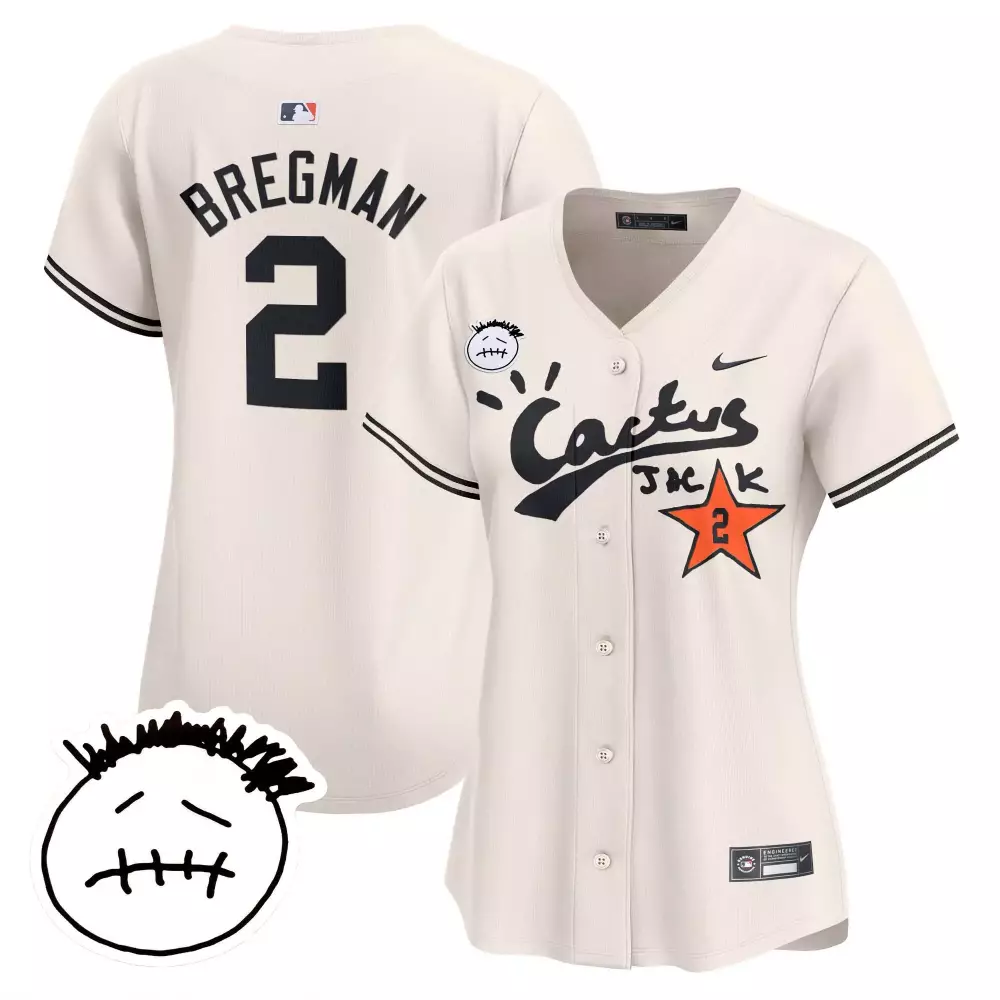 Alex Bregman 2 Astros Jersey Cream Cactus Jack Travis Scott Smiley Face Men Black