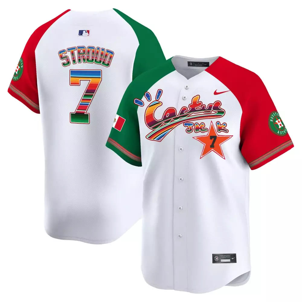 Cj Stroud 7 Houston Astros Jersey White Cactus Jack Mexico Flag 2024 Men Split Custom Design