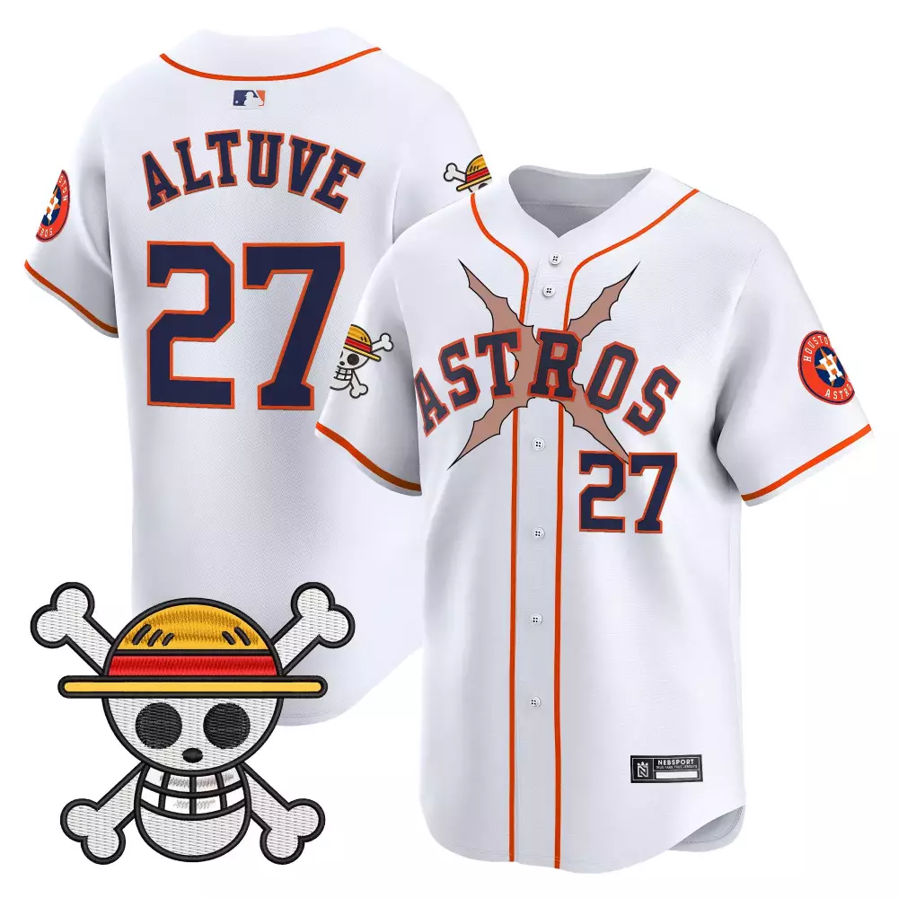 Jose Altuve 27 Astros Jersey White One Piece Houston Jolly Roger Men Orange Navy