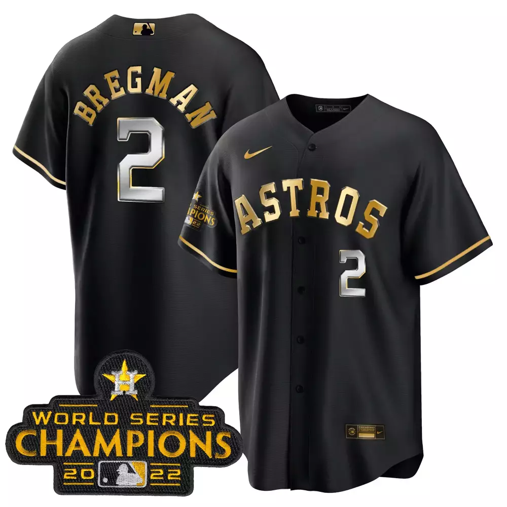 Alex Bregman 2 Astros Jersey Black World Series Champions 2022 Men Gold Silver Stitched