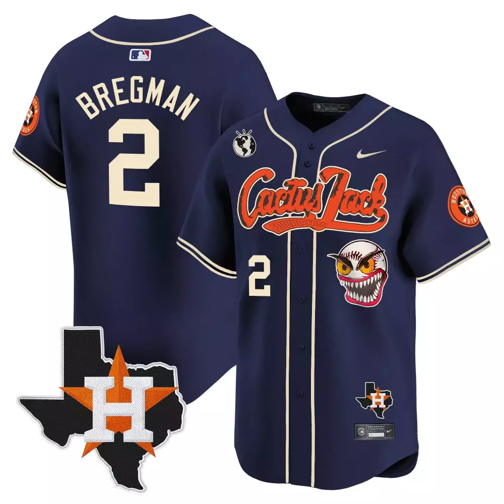 Alex Bregman 2 Astros Jersey Navy Cactus Jack Houston Texas Outline Men Cream Orange