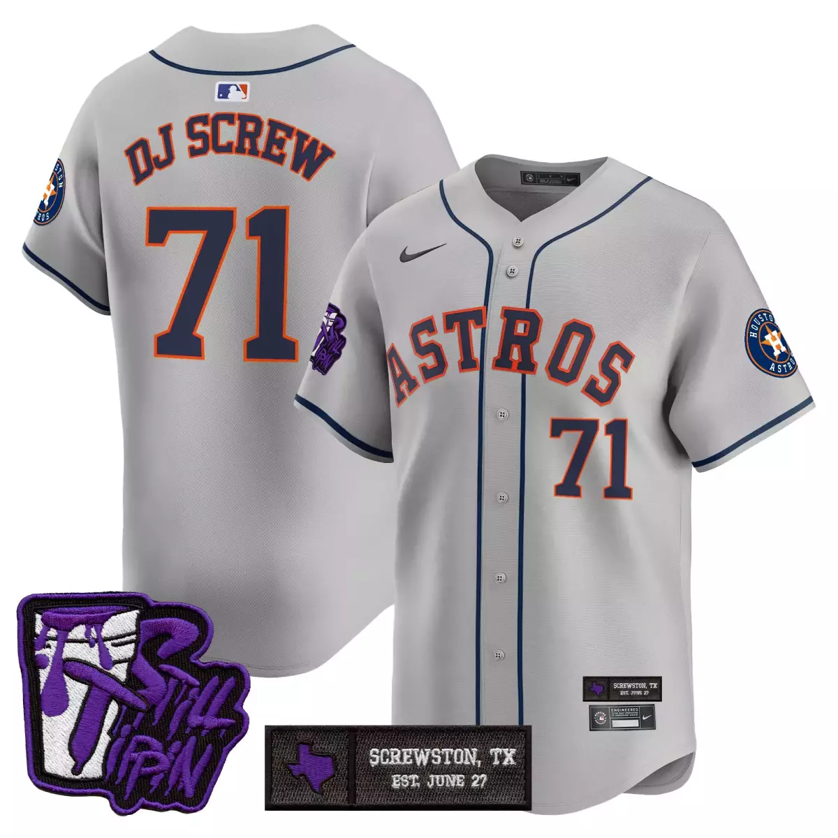 Dj Screw 71 Astros Jersey Light Gray Screwston, Tx June 27 Custom Men Navy Blue Orange