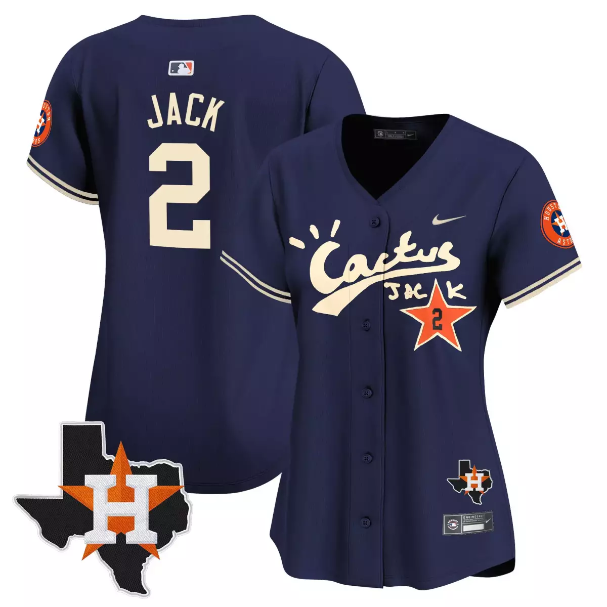 Jack Cactus 2 Houston Astros Jersey Navy Blue Texas Outline Women Cream Orange White