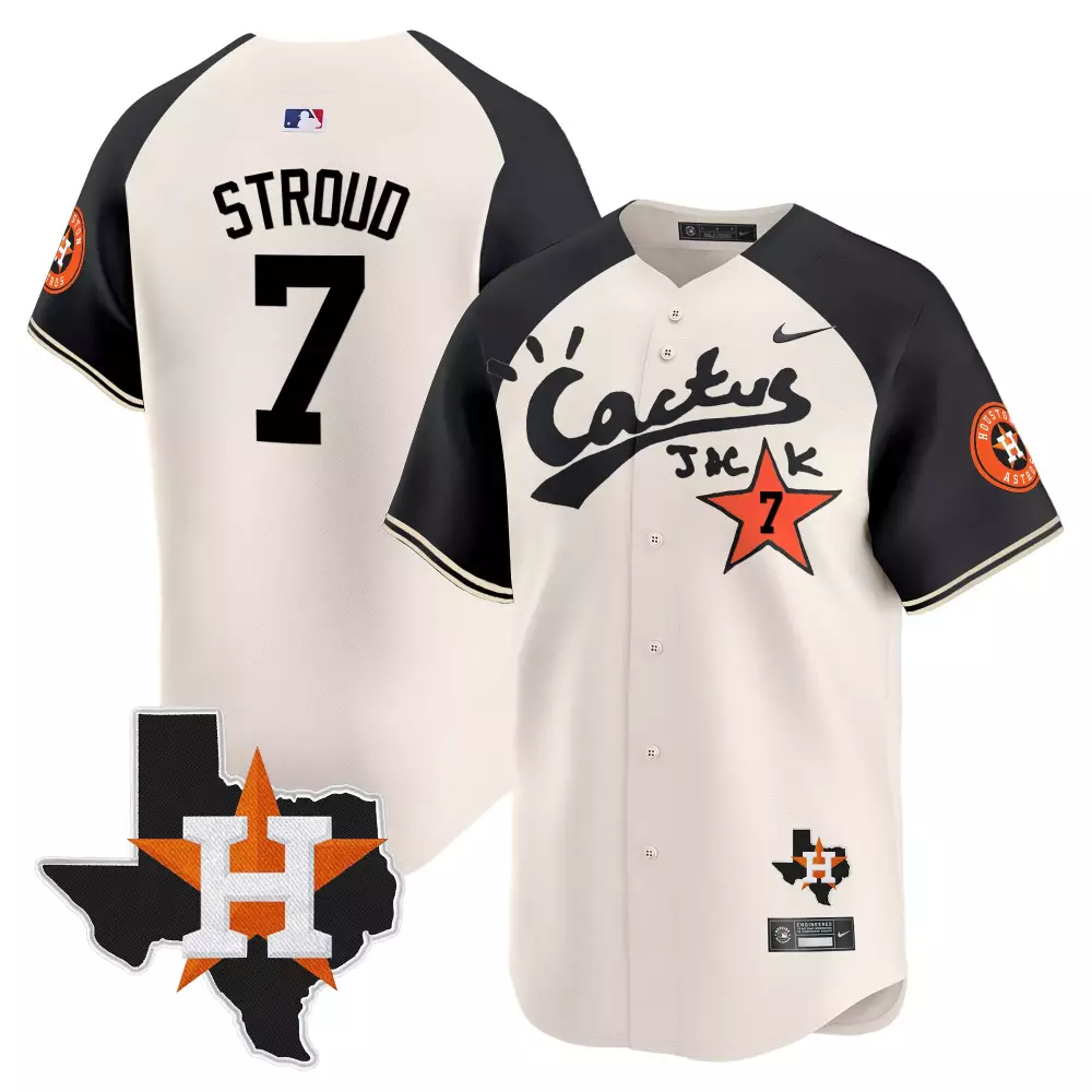 Cj Stroud 7 Houston Astros Jersey Cream Cactus Jack Texas Silhouette Star Men Alternate