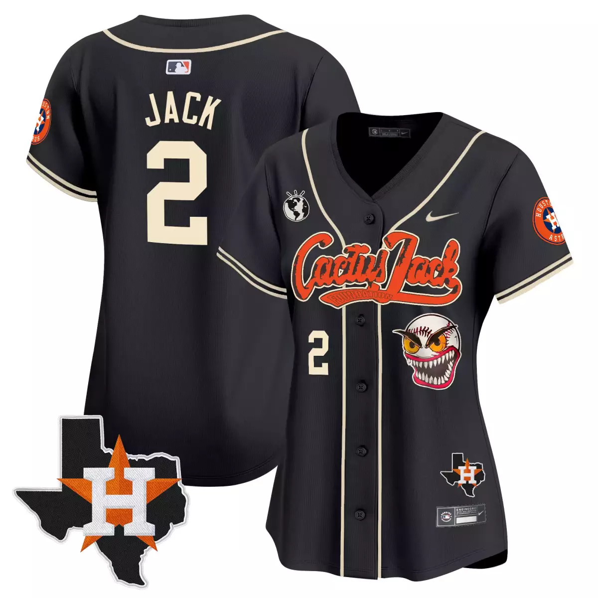 Jack Cactus 2 Houston Astros Jersey Black Texas Men Cream Orange Vapor Premier Limited
