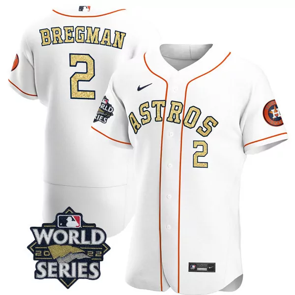 Alex Bregman 2 Astros Jersey White World Series 2022 Men Orange Gold All Stitched