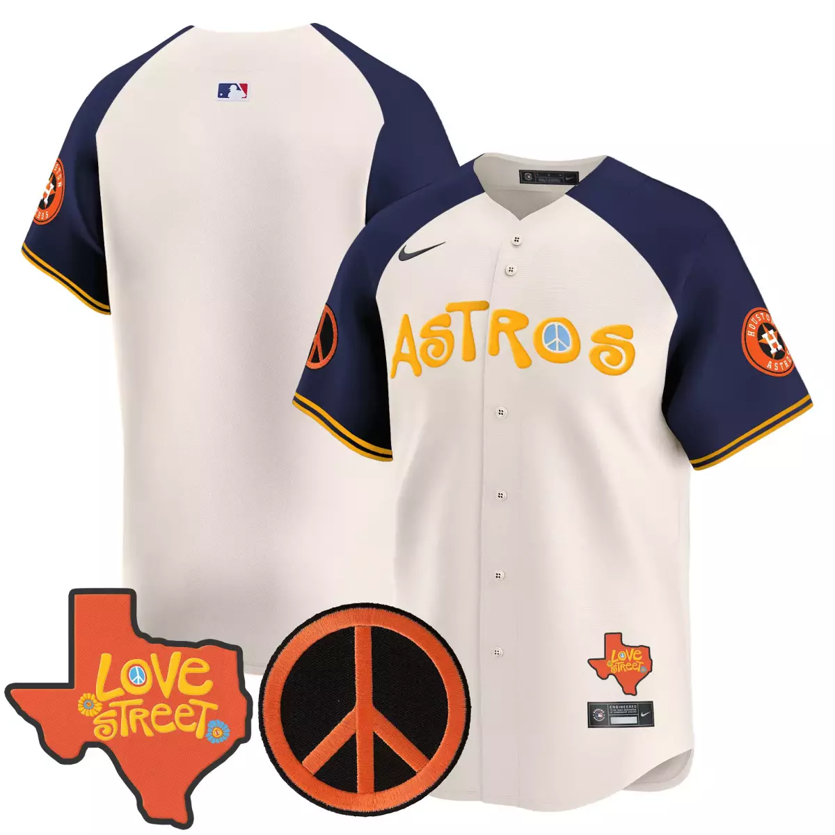 Love Street 27 Astros Jersey White Peace Sign Men Alternate Navy Blue Yellow Orange