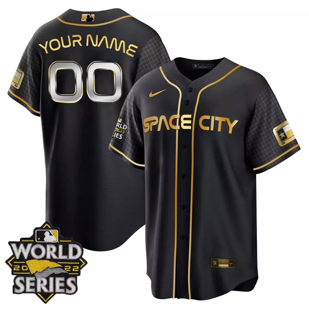 Custom Space City Jersey Black World Series 2022 Gold Cool All Stitched