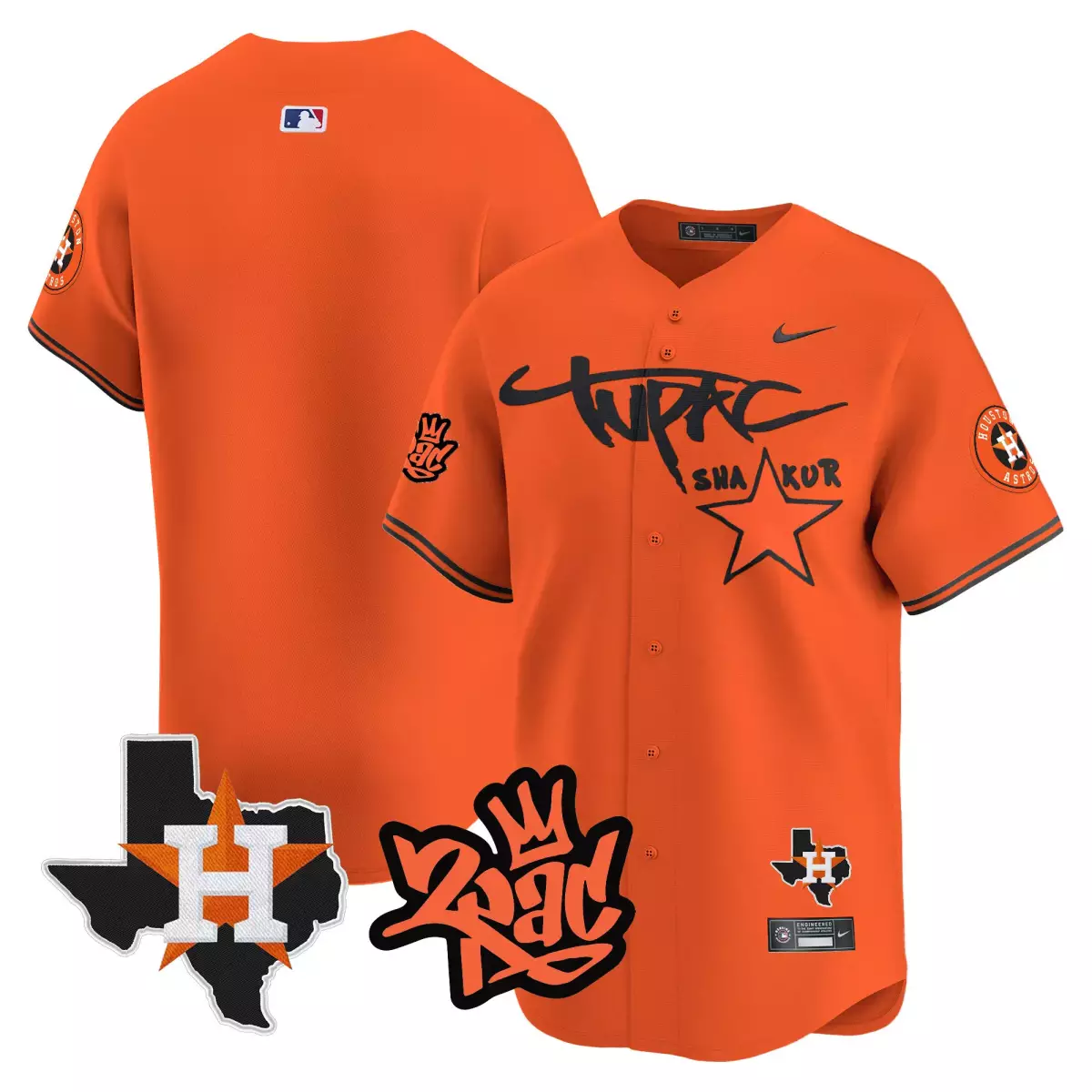 Tupac Shakur Houston Astros Jersey Orange Collaboration Texas Star 2023 Men Black