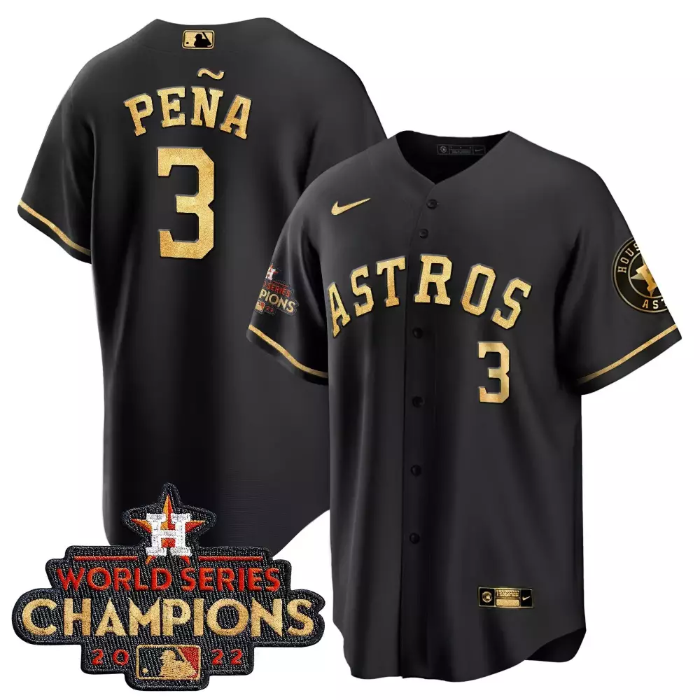 Jeremy Pena 3 Astros Jersey Black World Series Champions 2022 Houston Men Gold Cool