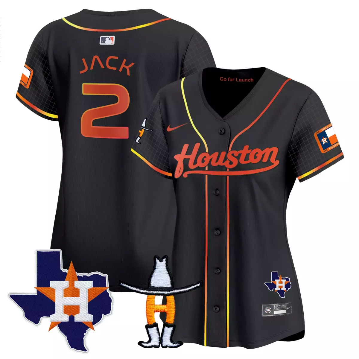Jack Space 2 Houston Astros Jersey Black City 'h' Men Orange Yellow White Vapor Premier