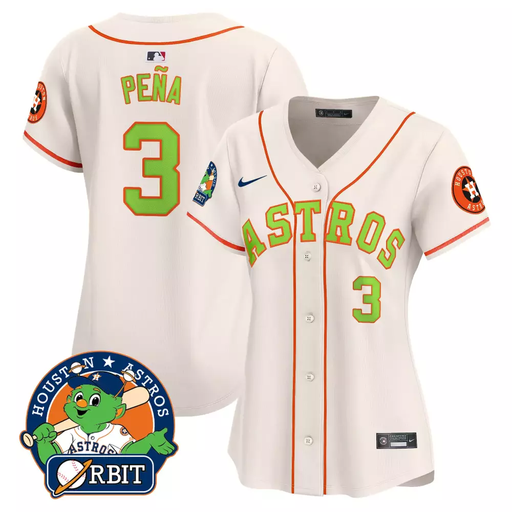 Jeremy Pea 3 Houston Astros Jersey White Orbit Mascot 2023 Orange Green Stitched
