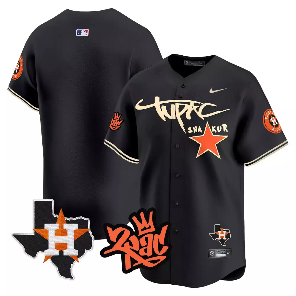Tupac Shakur Houston Astros Jersey Black Texas Outline 2PAC "outlawz" Men Orange
