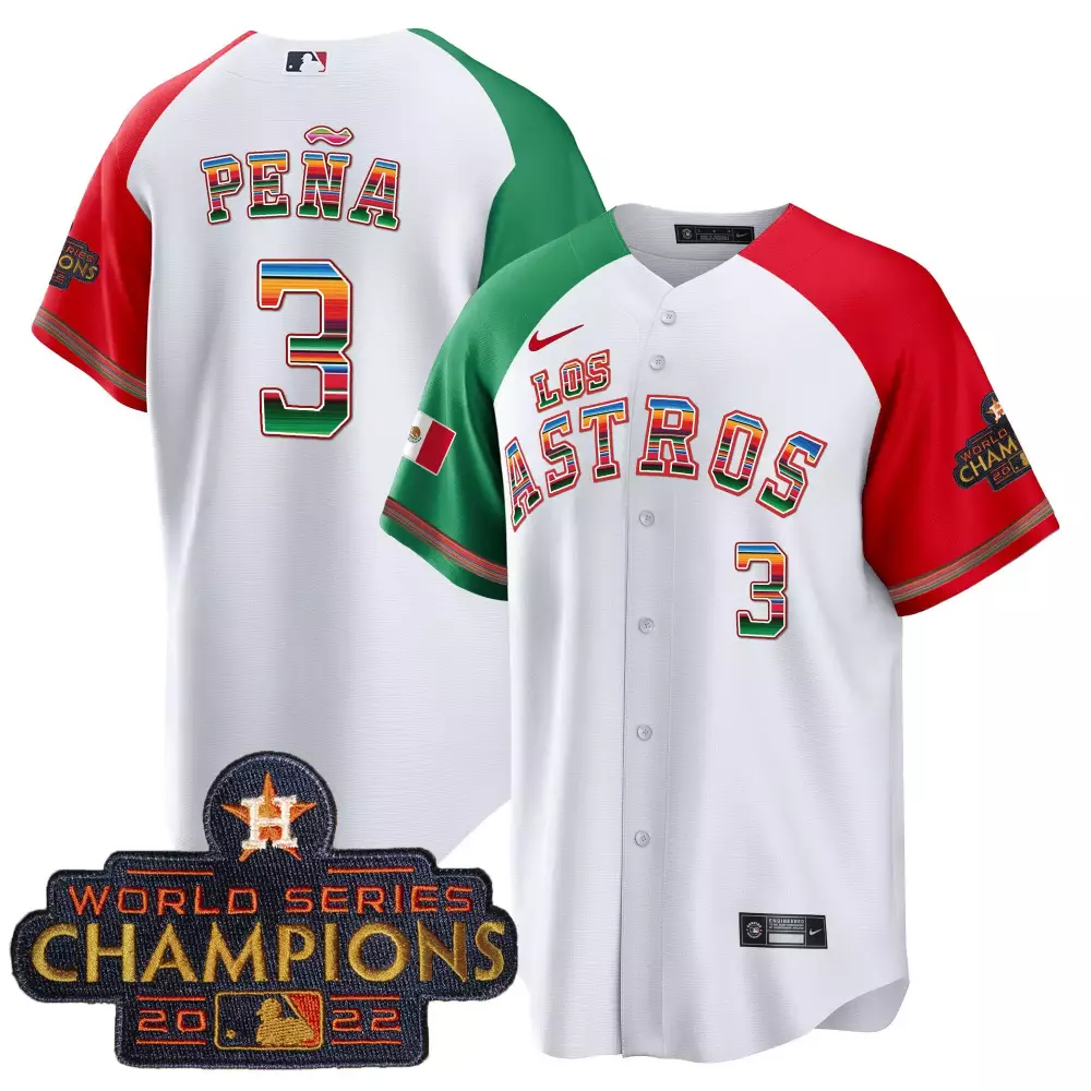 Jeremy Pena 3 Los Astros Jersey White Mexican Heritage World Series Champions 2022