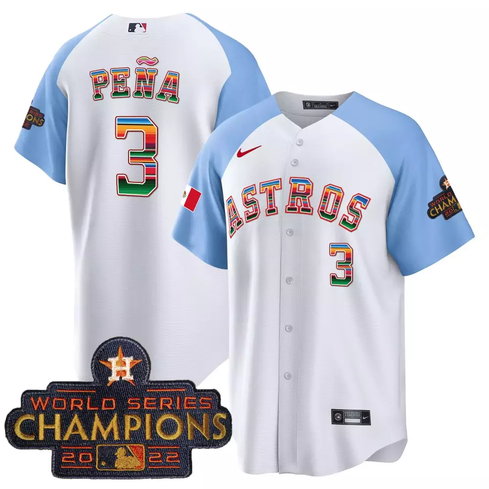 Jeremy Pena 3 Astros Jersey White World Series Champions 2022 Men Split Design Light Blue