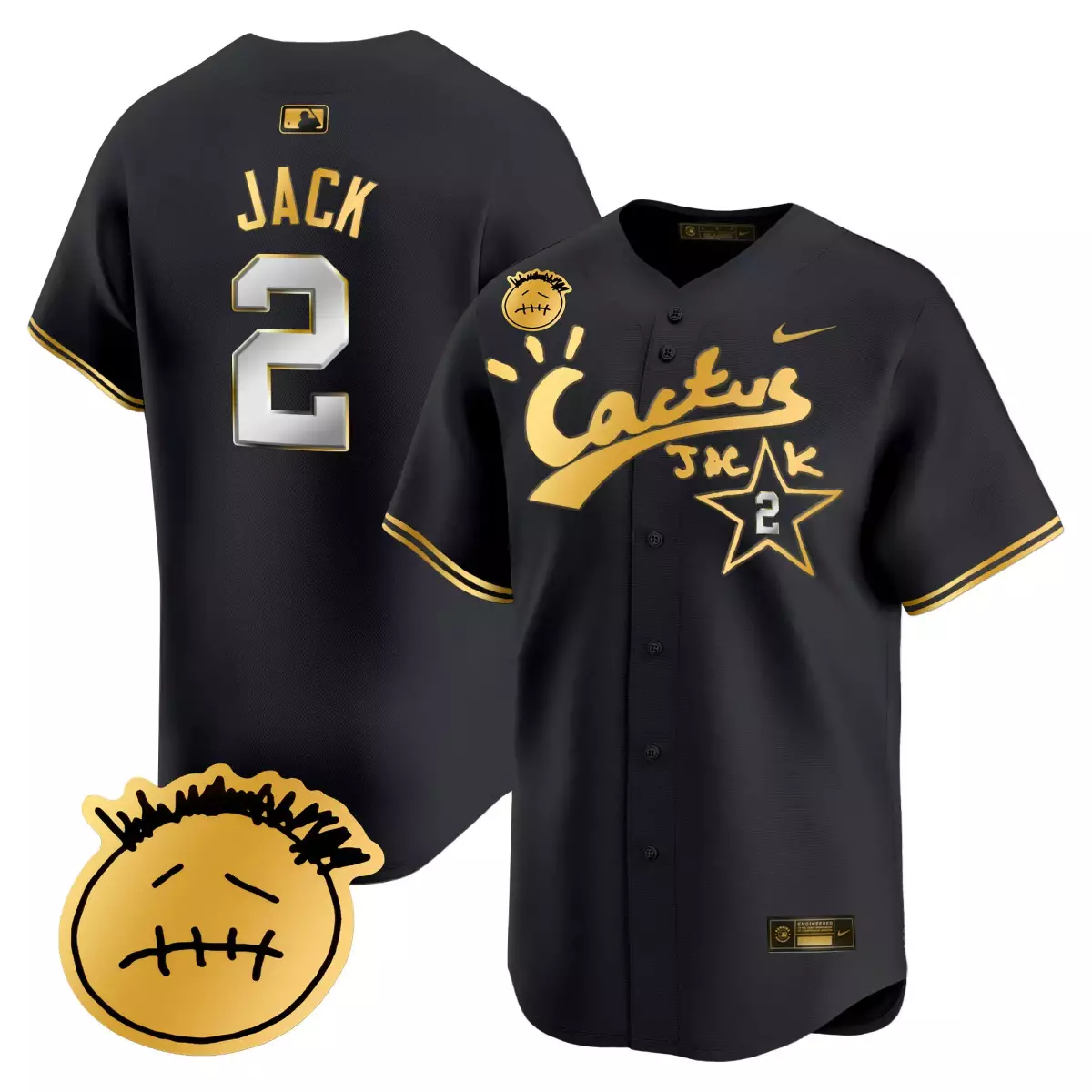 Jack Cactus 2 Jersey Black Smiley Travis Scott Star Men Gold Silver Vapor Premier