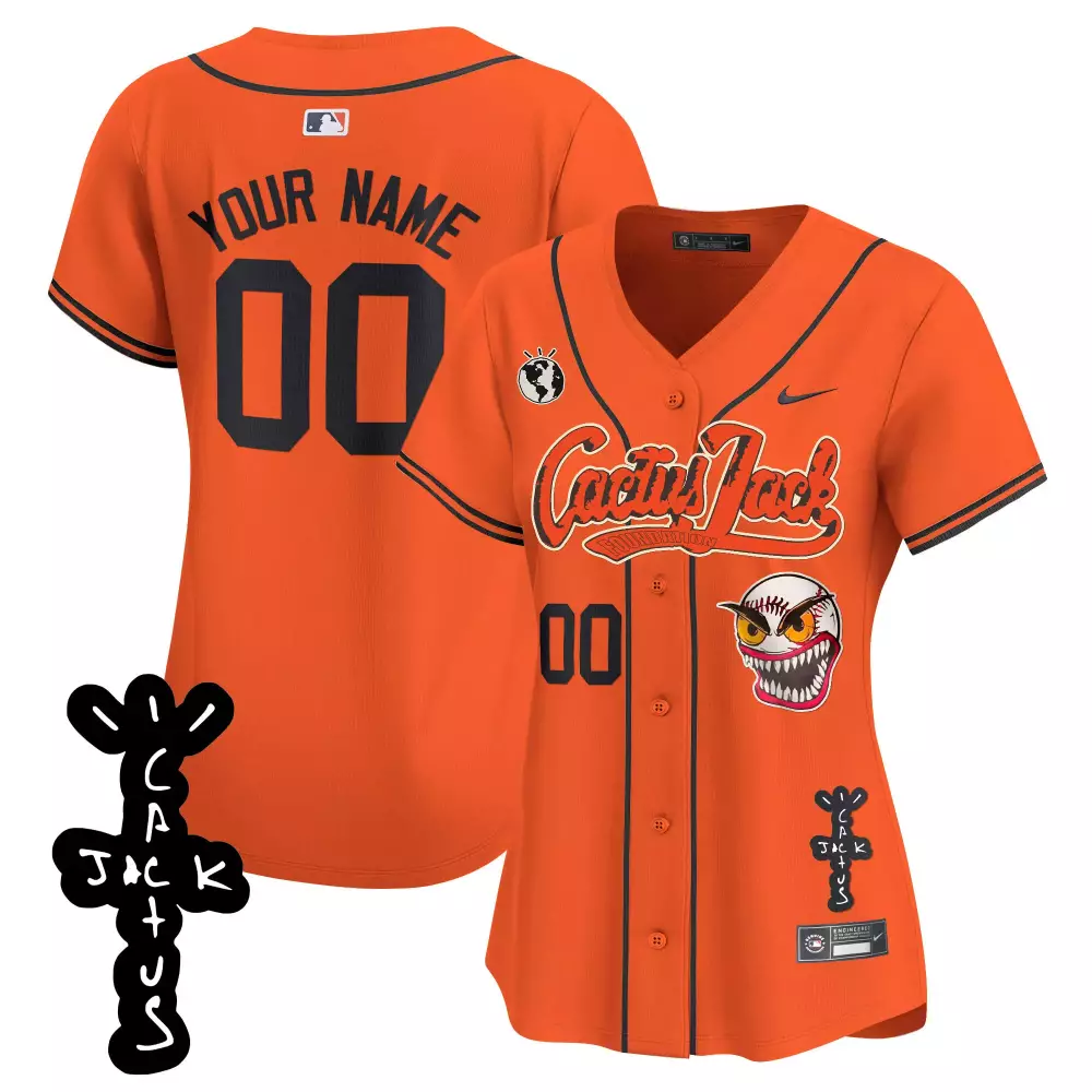 Custom Cactus Jack Jersey Orange Earth Face Black Limited Stitched Vapor