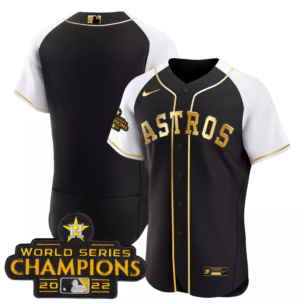 Sleeves Houston Astros Jersey Black World Series Champions 2022 Men White Gold Alternate
