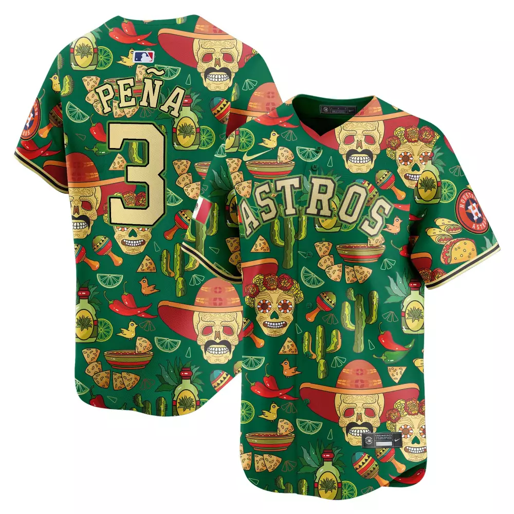 Jeremy Pena 3 Astros Jersey Green Cinco De Mayo Men Full-print Custom Design Gold