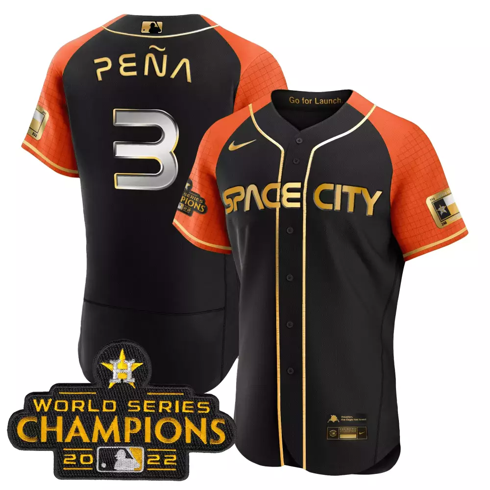 Jeremy Pena 3 Houston Astros Jersey Black City Connect World Series Champions 2022 Texas Flag