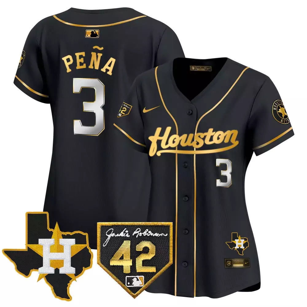 Peña 3 Houston Astros Jersey Black City Connect Jackie Robinson 42 Men Gold Vapor