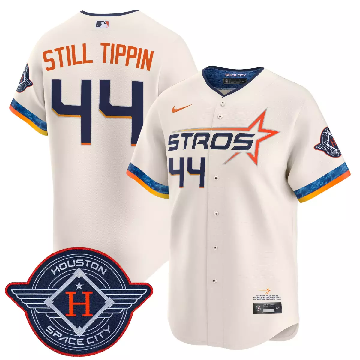 Still Tippin 44 Houston Astros Jersey Cream Space City Men Alternate Navy Blue Orange