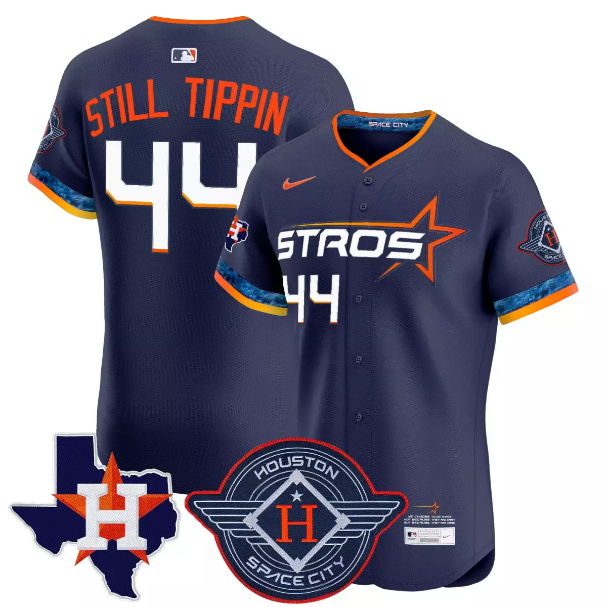 Still Tippin 44 Houston Astros Jersey Navy Space City Men Split Design Orange White